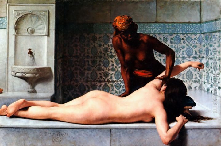 Edouard Bernard Debat-Ponsan Le Massage scene de Hammam